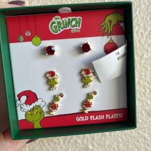 The Grinch Gold Flash Plated Christmas Earrings Set